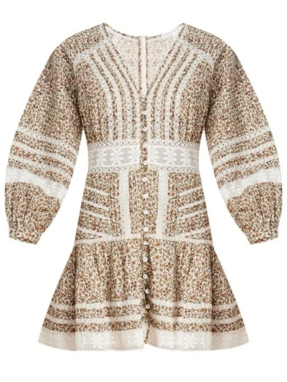Veronica Beard Addilyn Floral Peasant Mini Dress in Stone Multi * Worn Once